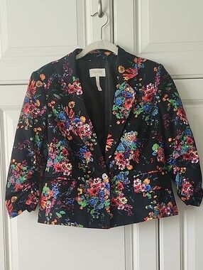 Laundry By Shelli Segal Black Floral Blazer with Multicolor Print